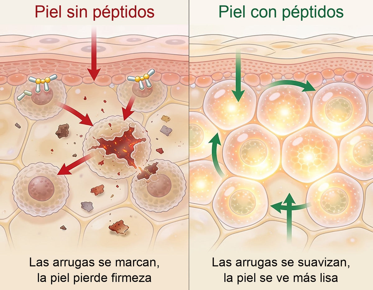 Piel sin péptidos y piel con péptidos